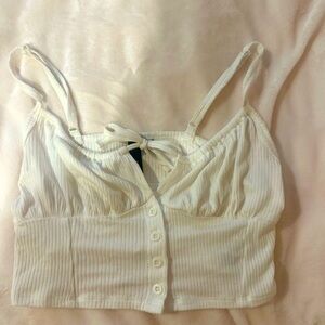 White Ribbed Garage Crop Top